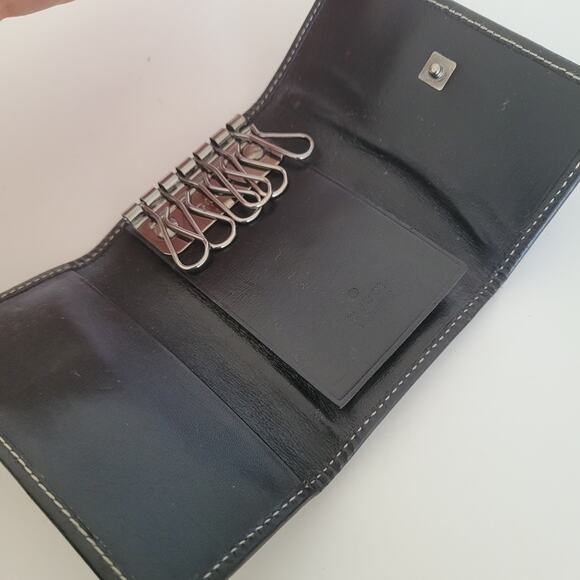 Gucci Logo Plate Key Holder Wallet Case Leather Small Unisex Black Trifold - Picture 3 of 10